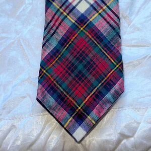 Vintage 80s Burt Pulitzer Plaid‎ Multicolor Wool/Cotton Tie